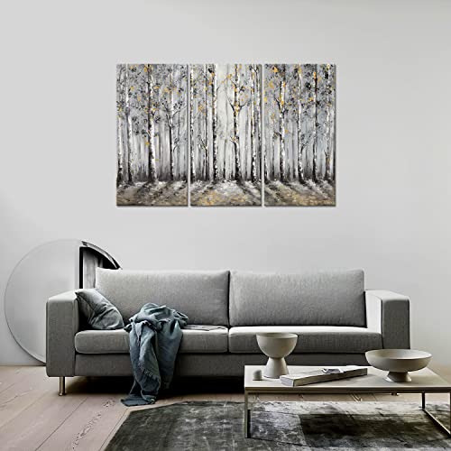 YAYNICE Birch Tree Wall Art 3 Piece Black and White Forest Picture with Gold Foil Canvas Print Modern Abstract Wall Painting Artwork Wall Décor for Bedroom Living Room Bathroom Office