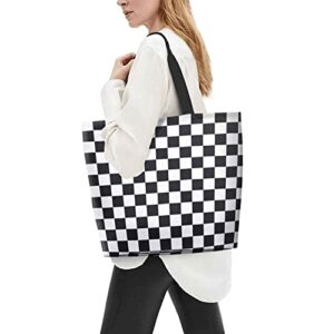 Tote Bag for Women Large Tote Bag Beach Tote Bag Shoulder Bag Daily Handbag - Racing Flag Checkers(Black White)