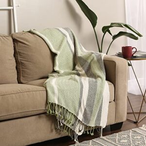 DII Striped Throw Collection Herringbone, 50x60, Antique Green