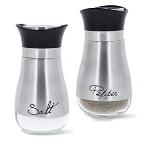 stainless steel salt and pepper shakers set with glass bottle, spice dispenser kitchen accessories for table,rv,camp,bbq (2 pack)