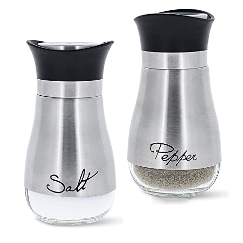 Stainless Steel Salt And Pepper Shakers Set with Glass Bottle, Spice Dispenser Kitchen Accessories for Table,RV,Camp,BBQ (2 PACK)