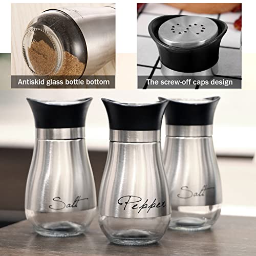 Stainless Steel Salt And Pepper Shakers Set with Glass Bottle, Spice Dispenser Kitchen Accessories for Table,RV,Camp,BBQ (2 PACK)