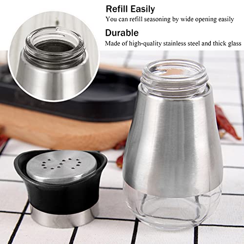 Stainless Steel Salt And Pepper Shakers Set with Glass Bottle, Spice Dispenser Kitchen Accessories for Table,RV,Camp,BBQ (2 PACK)