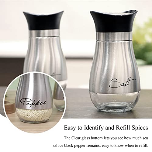 Stainless Steel Salt And Pepper Shakers Set with Glass Bottle, Spice Dispenser Kitchen Accessories for Table,RV,Camp,BBQ (2 PACK)