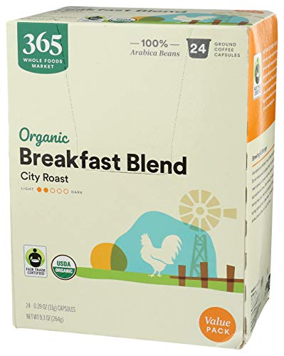 365 by Whole Foods Market, Organic Breakfast Blend Coffee Capsules, 0.39 Ounce (Pack of 24)