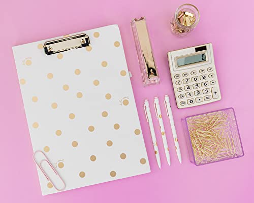 Kate Spade New York Clipboard Folio with Low Profile Clip, Professional Padfolio Includes Lined Notepad, Pen Loop, and Pocket, Gold Dot with Script