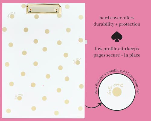 Kate Spade New York Clipboard Folio with Low Profile Clip, Professional Padfolio Includes Lined Notepad, Pen Loop, and Pocket, Gold Dot with Script