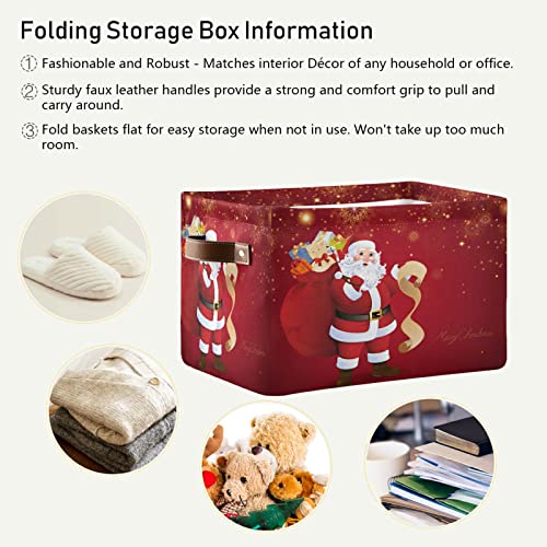 Nander 1PCS Santa Claus Large Storage Basket,Foldable Storage Bin Waterproof Laundry Basket with Handle for Home Closet & Office Christmas Decoration