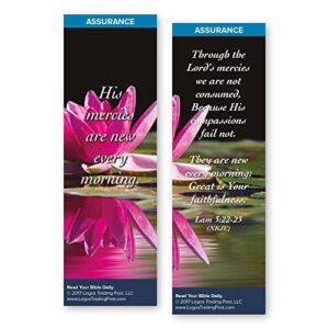 Christian Bookmark with Bible Verse, Pack of 25, Assurance Themed, His Mercies Are New Every Morning, Lamentations 3:22-23