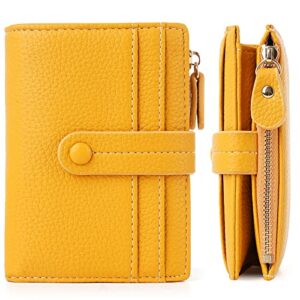 hkcluf small wallet for women,genuine leather minimalist bifold wallets ladies credit card holder coin purse mini wallet with id window (yellow)