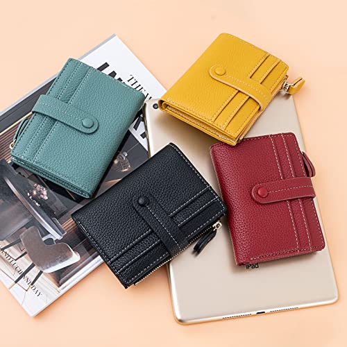 HKCLUF Small Wallet for Women,Genuine Leather Minimalist Bifold Wallets Ladies Credit Card Holder Coin Purse Mini Wallet With ID Window (Yellow)