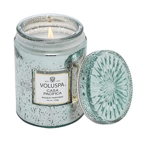 Voluspa Casa Pacifica Candle | Small Glass Jar | 5.5 Oz. | 50 Hour Burn Time | Hand-Poured Coconut Wax + All Natural Wicks for a Clean Burn | Vegan | Poured in The USA