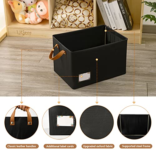 Furnhome Fabric Storage Bins for Shelves,Large Storage Basket for Organizing with Metal Frame, Flodable Storage Bins with Handles for Closet, Black, 2-Pack