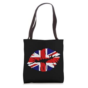 united kingdom flag lip kiss mouth gift for british people tote bag