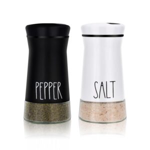 farmhouse salt and pepper shakers with adjustable pour holes, refillable salt shaker by aelga, perfect for black pepper, kosher and sea salts