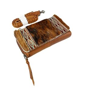 urbalabs cowhair urbalabs cowhair genuine leather western wallets tri fold pouch clutch bag purse cell phone holder wallet hand stitched (light brown)