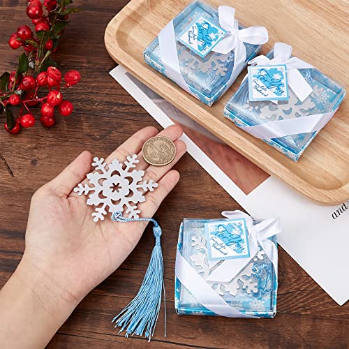 CHGCRAFT 20Pcs Snowflake Bookmark with Tassel Metal Bookmark Christmas Boxed Snowflake Bookmark for Bookworm Gift Book Lovers Student 7.3inch