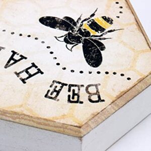 Tstarer Rustic Bee Wood Hexagon Box Sign for Wall & Tabletop - Bee-Happy -6.4 x 5.5 in(BEE HAPPY)