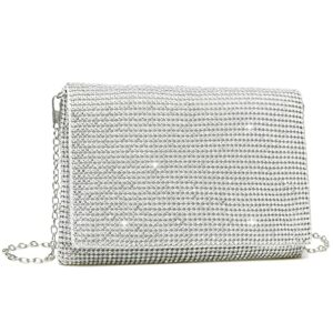 yikoee rhinestone clutch purses for women glitter evening bag with chain strap (silver)
