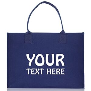vanessa rosella personalized gift 100% cotton canvas chic tote bag – top zipper closure option – with pompom and embroidery customize option (navy)