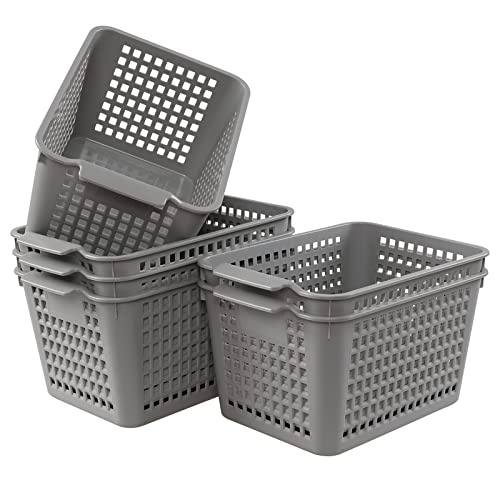 Ramddy Pantry Storage Baskets Bin, Small Plastic Gray Basket, 6 Packs