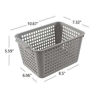 Ramddy Pantry Storage Baskets Bin, Small Plastic Gray Basket, 6 Packs