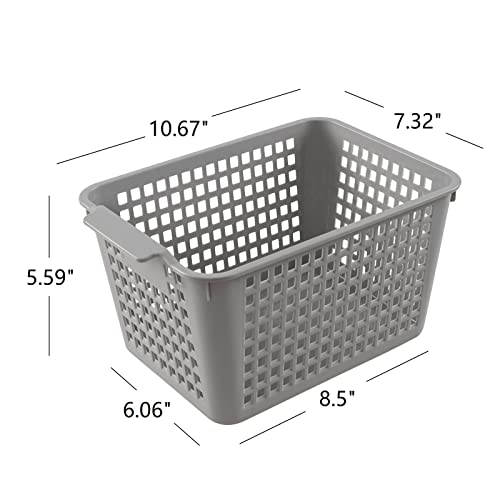 Ramddy Pantry Storage Baskets Bin, Small Plastic Gray Basket, 6 Packs