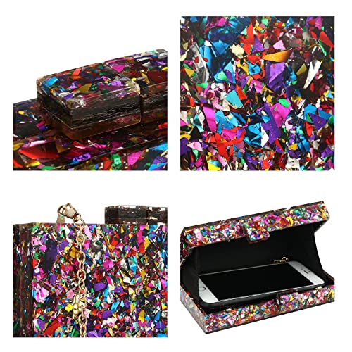 Mixed Color Sequins Acrylic Evening Bag Unique Square Bag Dress Purse for Women Party Evening Clutch