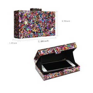 Mixed Color Sequins Acrylic Evening Bag Unique Square Bag Dress Purse for Women Party Evening Clutch