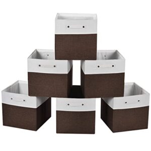 13x13x13 cube storage bins, collapsible fabric storage cubes organizer , foldable large storage baskets for nursery, toys organizing closet, shelf cabinet（6pack, white and brown)