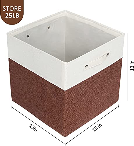 13x13x13 Cube Storage Bins, Collapsible Fabric Storage Cubes Organizer , Foldable Large Storage Baskets for Nursery, Toys Organizing Closet, Shelf Cabinet（6Pack, White and Brown)