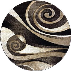 modern round contemporary area rug chocolate brown black beige abstract sculptured design 258 (4 feet x 4 feet )