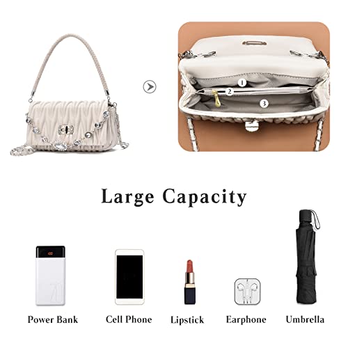 FANDARE Fashion Women Underarm Bag Handbag Top Handle Bag Shoulder Bag Satchel Bag Waterproof Messenger Bag PU Leather Crossbody Bag for Work Travel Office Party Shopping White