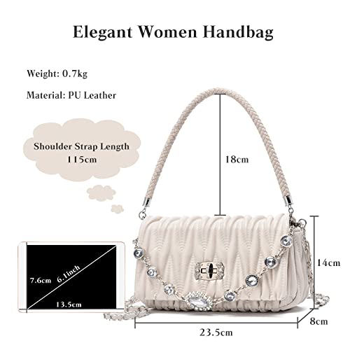 FANDARE Fashion Women Underarm Bag Handbag Top Handle Bag Shoulder Bag Satchel Bag Waterproof Messenger Bag PU Leather Crossbody Bag for Work Travel Office Party Shopping White