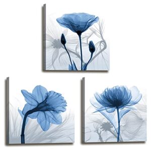 Wall Art for Living Room Wall Decor - 4 Panels Blue Elegant Tulip Flower Canvas Print Wall Art Painting Pictures for Bedroom Dining Room Bathroom Decor Modern Framed Artwork for Home Size: 12"X12"X4