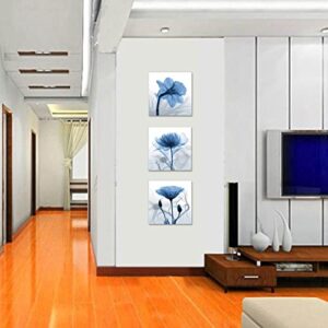 Wall Art for Living Room Wall Decor - 4 Panels Blue Elegant Tulip Flower Canvas Print Wall Art Painting Pictures for Bedroom Dining Room Bathroom Decor Modern Framed Artwork for Home Size: 12"X12"X4