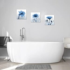 Wall Art for Living Room Wall Decor - 4 Panels Blue Elegant Tulip Flower Canvas Print Wall Art Painting Pictures for Bedroom Dining Room Bathroom Decor Modern Framed Artwork for Home Size: 12"X12"X4