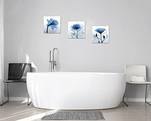 Wall Art for Living Room Wall Decor - 4 Panels Blue Elegant Tulip Flower Canvas Print Wall Art Painting Pictures for Bedroom Dining Room Bathroom Decor Modern Framed Artwork for Home Size: 12"X12"X4