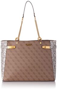 guess womens zadie logo girlfriend tote, latte logo python, one size us