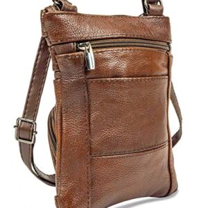 Genuine Leather Cross Body Handbag - Women Messenger Bag with Passport and Vaccine Card Holder (Coffee)