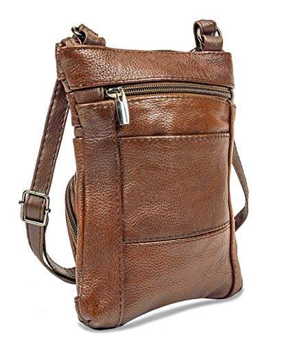 Genuine Leather Cross Body Handbag - Women Messenger Bag with Passport and Vaccine Card Holder (Coffee)