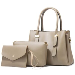 3pcs purse set handbags for women shoulder bag pu leather hobo bags ladies crossbody bag (grey)