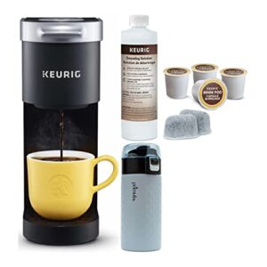 keurig k-mini single-serve coffee maker (black) bundle with 3-month brewer maintenance kit and 12-ounce double wall stainless steel tumbler (3 items)