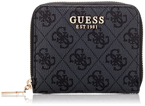 GUESS womens Laurel Small Zip Around Wallet, Coal Logo, one size US