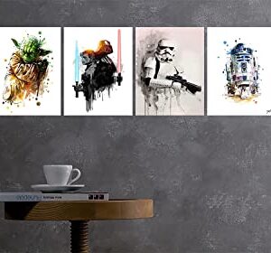 Star Wars Posters Star Wars Watercolor Prints Kids Room Decor Star Wars TV Series poster Darth Maul Darth Siddious Storm Trooper Pedro Pascal & The Child Baby Yoda poster Set of 6 8 x 10 Inch Unframed