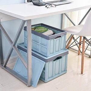 Lidded Storage Bin 55L Collapsible Storage Box Crates Plastic Tote Storage Box Container Stackable Folding Utility Crates for Clothes, Toy, Books ,Snack, Shoe, and Grocery Storage Bin - Blue