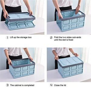 Lidded Storage Bin 55L Collapsible Storage Box Crates Plastic Tote Storage Box Container Stackable Folding Utility Crates for Clothes, Toy, Books ,Snack, Shoe, and Grocery Storage Bin - Blue