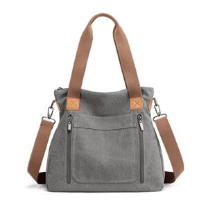 dourr multi pocket crossbody bags for women casual work shoulder tote purses retro top handle handbags (gray)