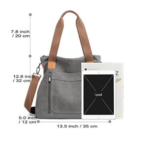 DOURR Multi Pocket Crossbody Bags for Women Casual Work Shoulder Tote Purses Retro Top Handle Handbags (Gray)