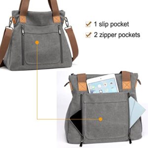 DOURR Multi Pocket Crossbody Bags for Women Casual Work Shoulder Tote Purses Retro Top Handle Handbags (Gray)
